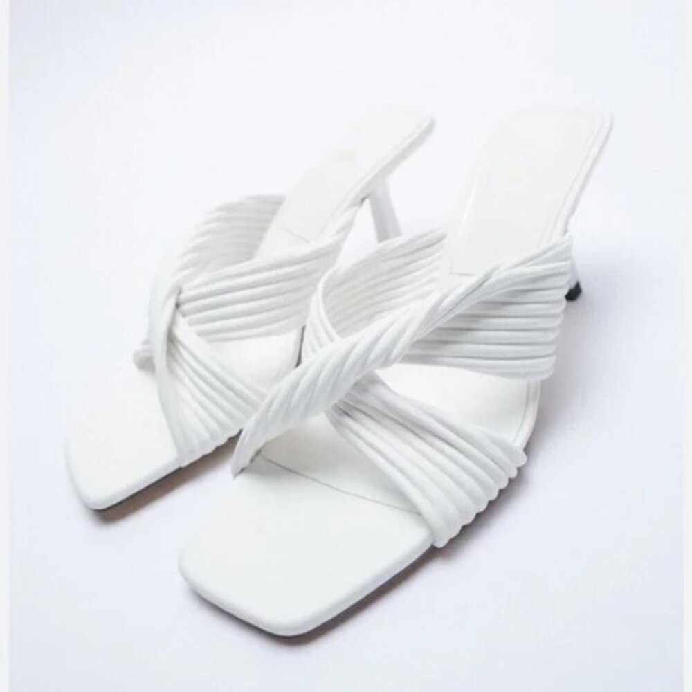 Zara White Pleated Heeled Sandal EU 40